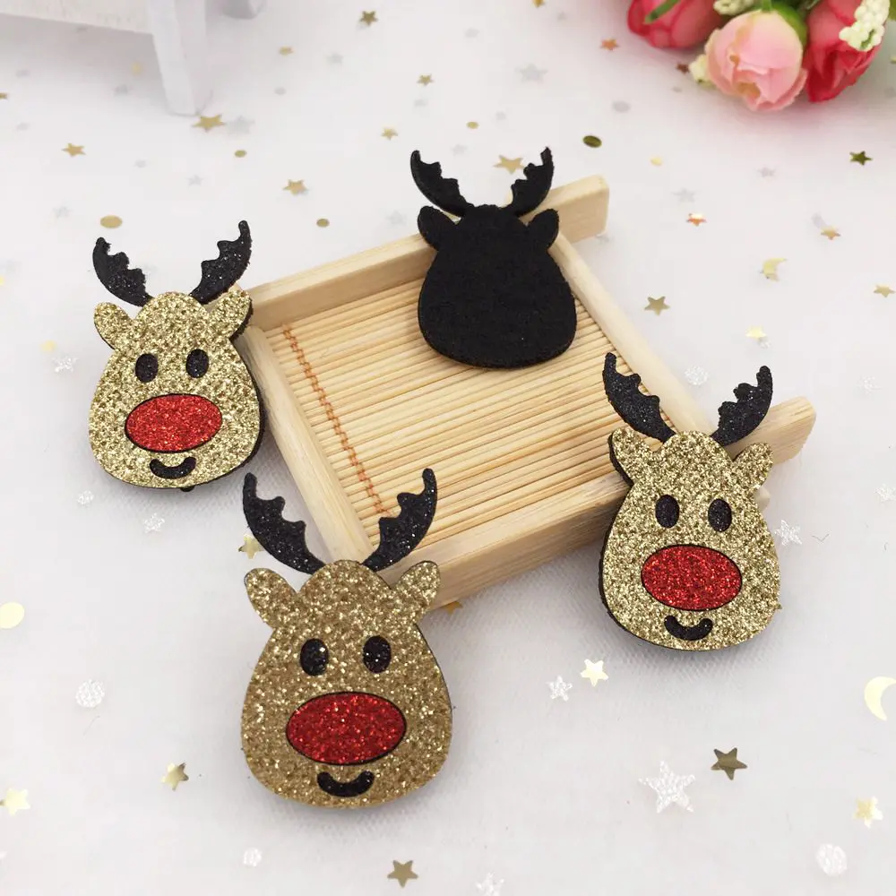 New 10pcs 26*43mm Felt Fabric Paillette Christmas Deer Appliques Wedding DIY Patches Art A394