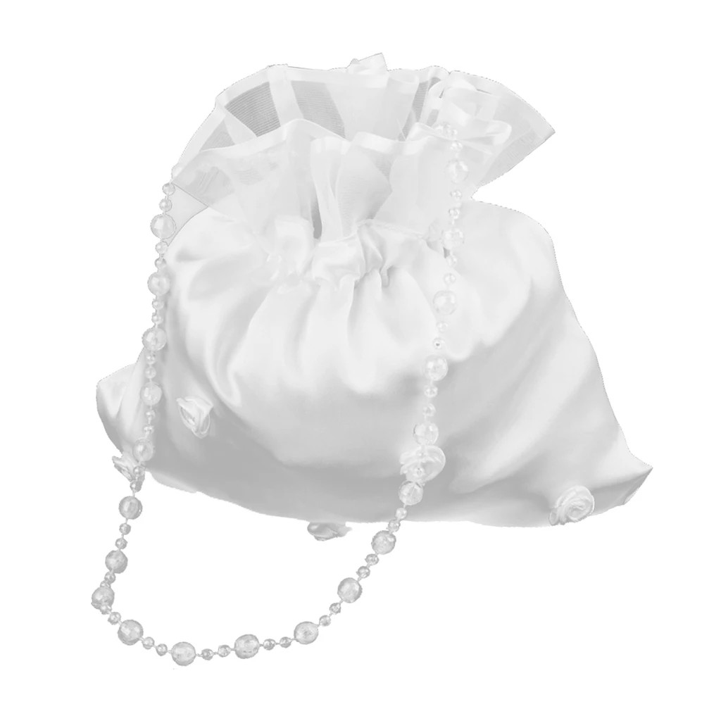 Raso perla strass matrimonio fiori da sposa ragazze Dolly Bag borsa festa di nozze bomboniere regali sacchetto di caramelle con perline bianco