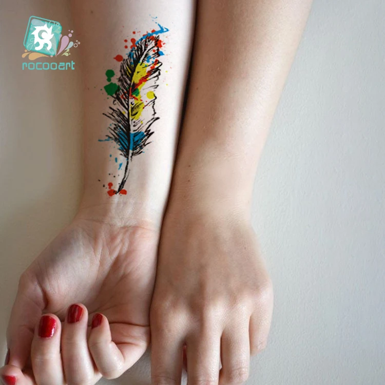 

Waterproof Temporary Tattoo Sticker Colorful feather body art Water Transfer fake flash tattoo for sexy Women girl fake tattoos