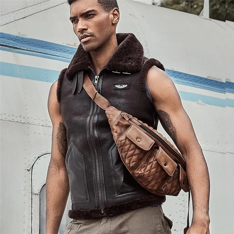 Denny&Dora Mens Shearling Vest B3 B6 A2 Companion Mens Sheepskin Bomber Vest Short Fur Coat