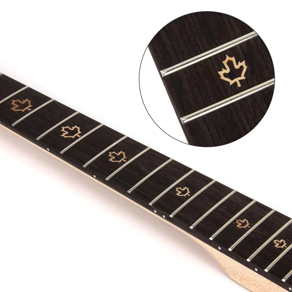 Kmise Electric Guitar Neck Canada Maple 22 Frets HPL Fingerboard Maple Leaf Inlay Dots Bolt on C Shape Clear Satin