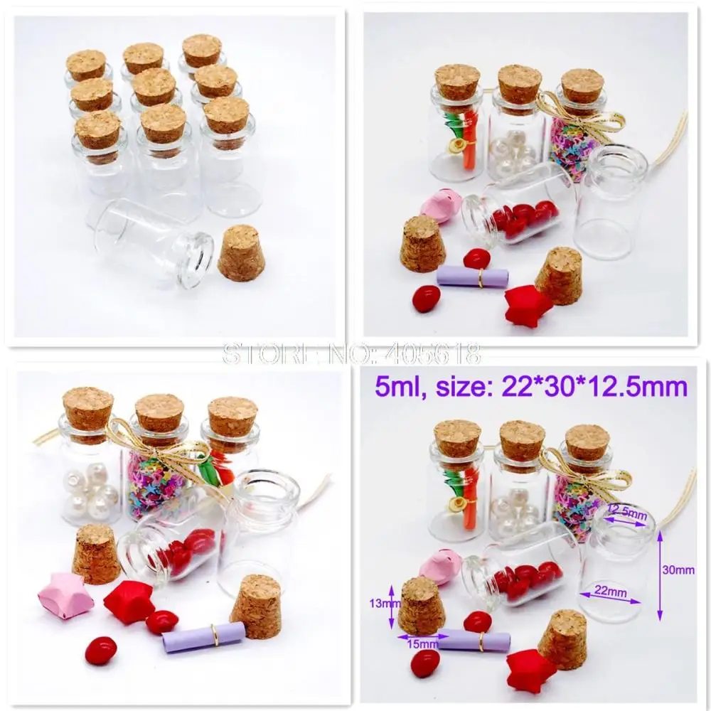 10pcs 5ml Small Glass Mini Bottles Transparent with Cork for Charms Favors Weddings Home Decoration