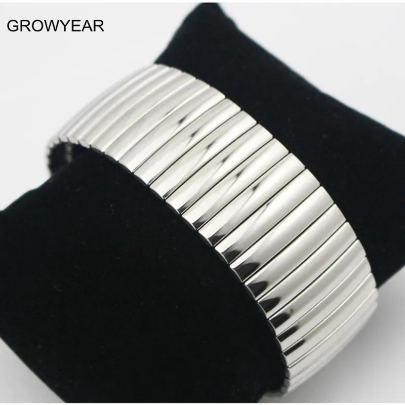 Stainless Steel Fashion Jewelry Bangle Bracelets Casual Women Mens Silver Color Wide Elastic Bracelets Wholesale