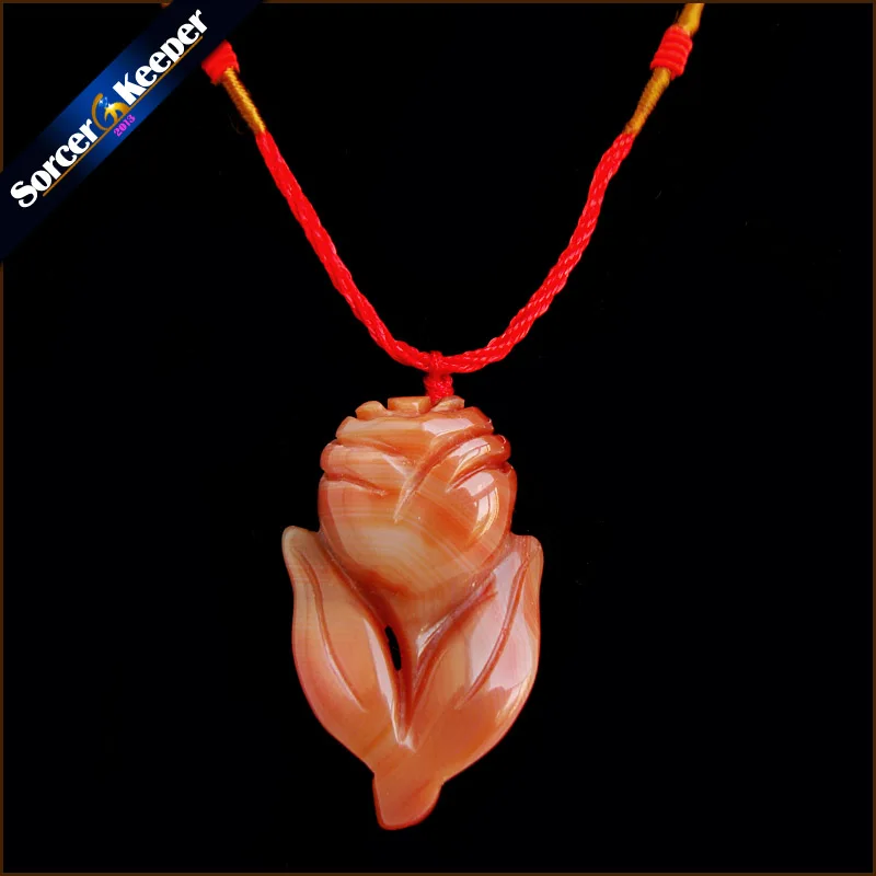 Real Hand-carved Flower Natural Agate Stone Lucky Amulet Pendant Bead Necklace For Women Men Fashion Charm Jewelry HS106