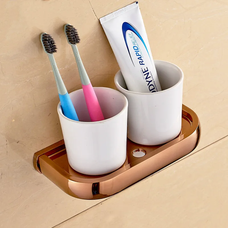 Imagem -05 - Wall-montado Copo de Latão Sólido e Tumbler Toothbrush Holder Duplo Copos de Cerâmica Acessórios do Banheiro Cores F81368