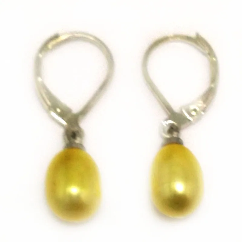 Wholesale 7-8mm Yellow Natural Rainrdrop Freshwater Pearl Silver Leverback Earring