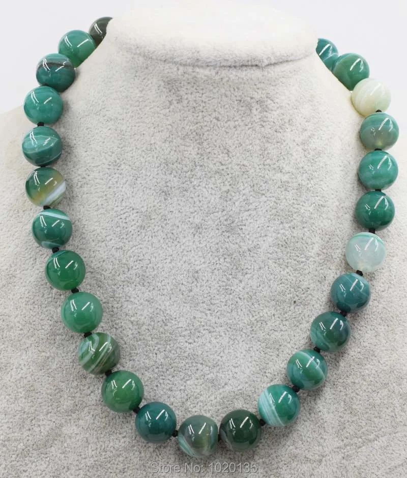 

wow!green veins agate round 14mm necklace 18inch wholesale beads FPPJ