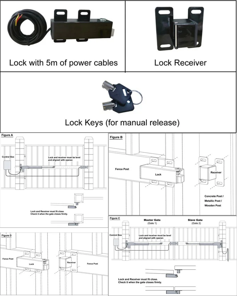 Electric Lock LM149 for 24V Swing Gate Openers with manual keys