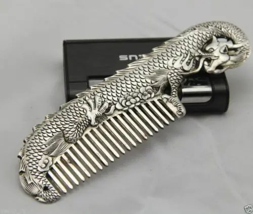 Old Collectibles Decorated Miao Silver Handwork Carved dragon Elegant Comb decoration