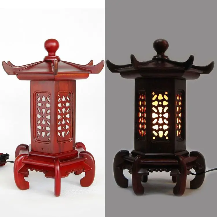 Solid wood antique mahogany wood carving crafts lighting angle of six classical hollow lanterns