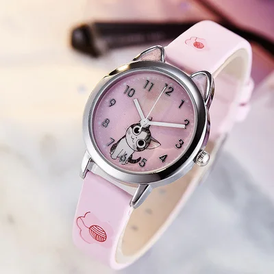 JOYROX Cute Cheese Cat Pattern Kids Watches Girls Quartz Analog Child Watches for Women Student Clock Gift Relogio Feminino