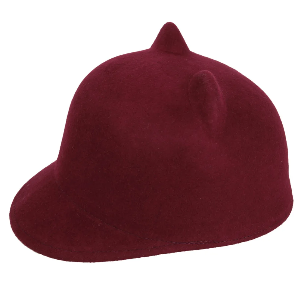 LUCKYLIANJI High Quality 100% Wool Felt Kid Children Demon Devil Hat Cat Ears Derby Bowler Cap (One Size:54cm)