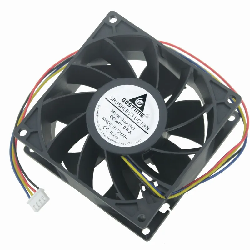 1 Piece Gdstime 24V Dual Ball Bearing Big Airflow Four Wire 4 Pin 9cm DC Brushless Fan 92mm x 38mm Computer Cooling Fan 90x90mm