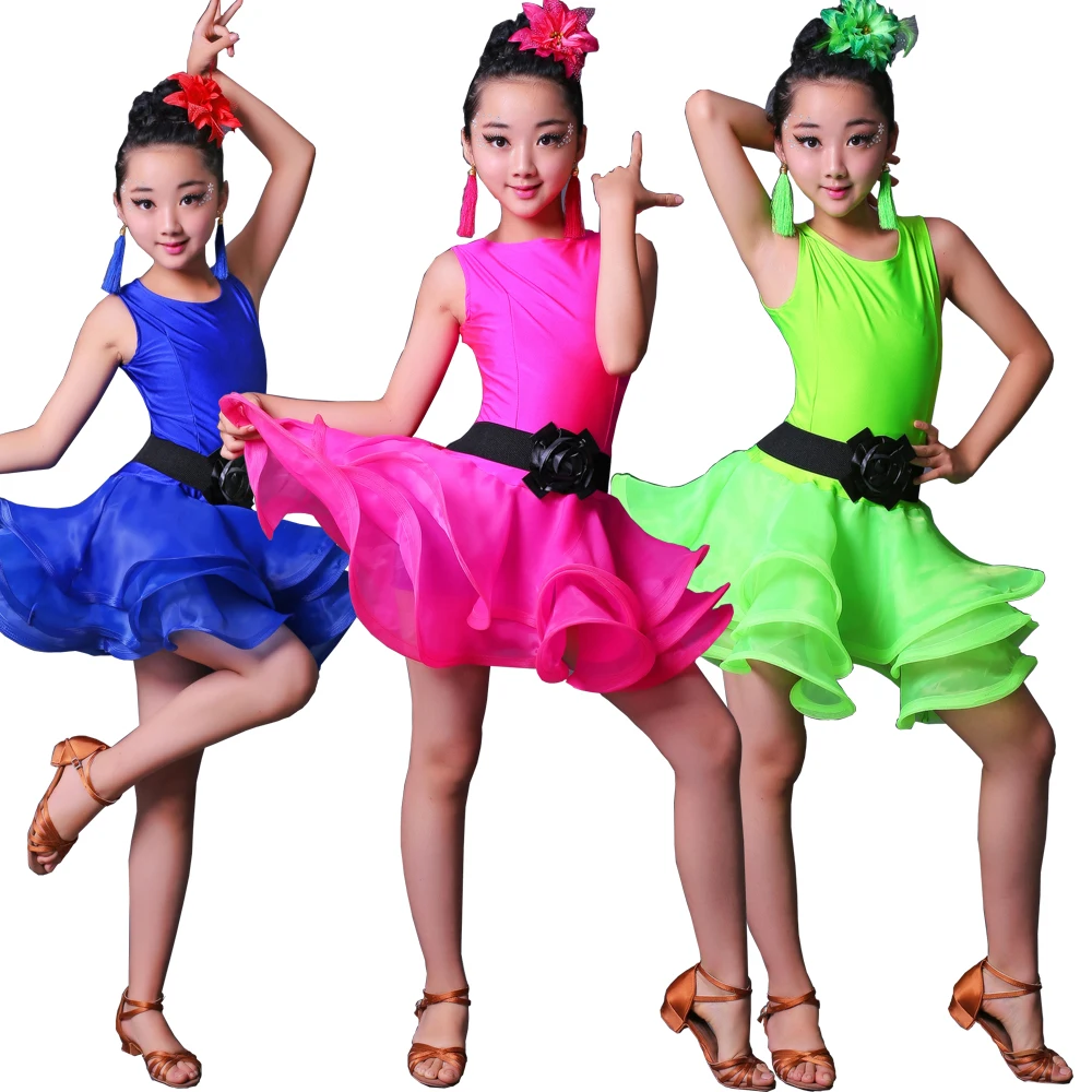 Vestido de dança latina profissional para meninas, Trajes de competição, Kids Dancing Wear, Vestidos de salão, Crianças