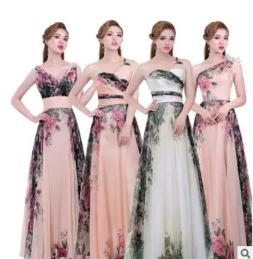 3 Designs Evening Dresses Stock One Shoulder Flower Pattern Floral Print Chiffon Evening Dress Gown Party Long Prom dresses 2017