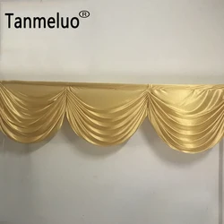 Tanmeluo 2M 3 Swags Gold Wedding Backdop Drapery Swags Small Valance Table Skirt Swag for Event Party Stairsway Decoration