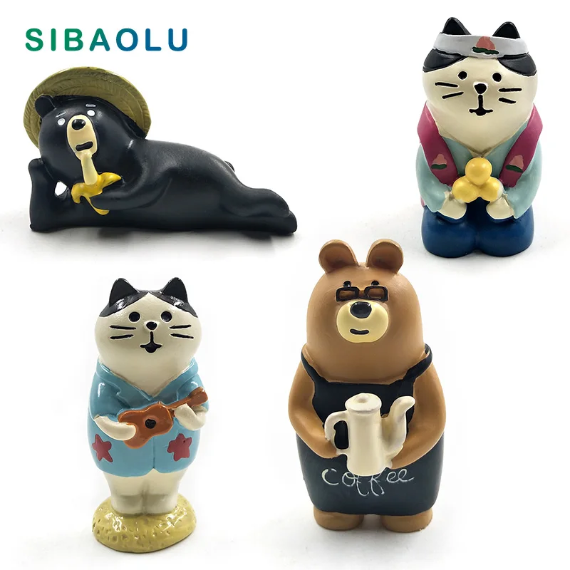 

Japan Decole Black Bear Cat figurine cartoon animal Model home miniature fairy garden house cake desk decoration DIY accessories