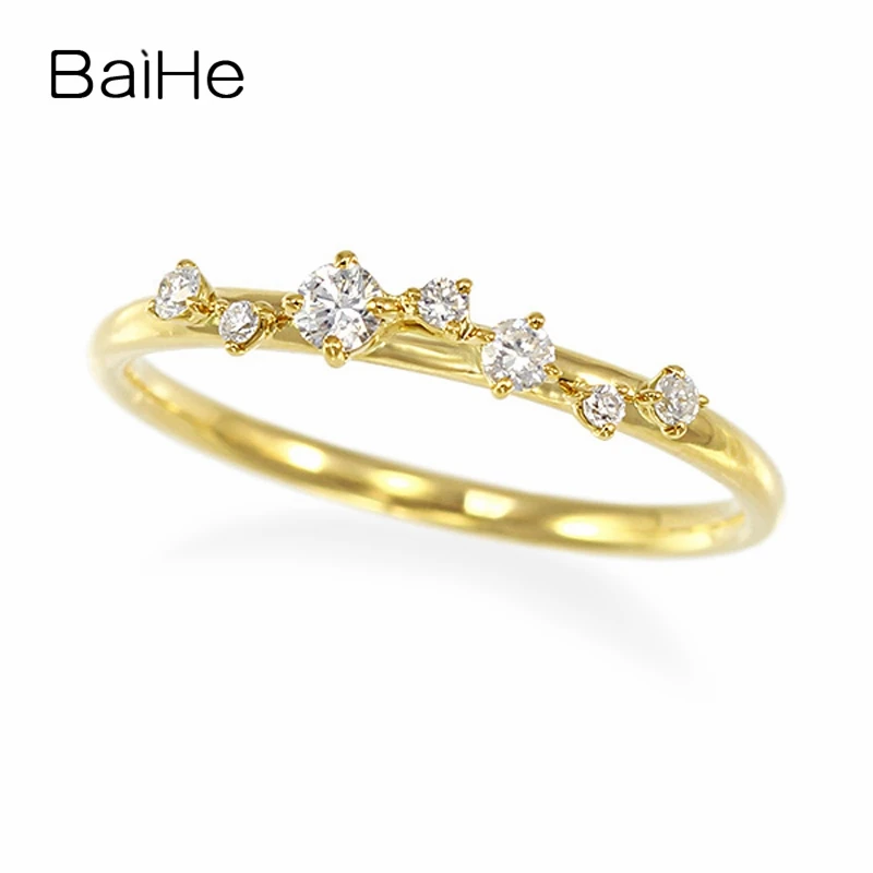 

BAIHE Solid 14K Yellow Gold H/SI Natural Diamond Ring Women Wedding Band Trendy Wedding Fine Jewelry Making Anel de diamante