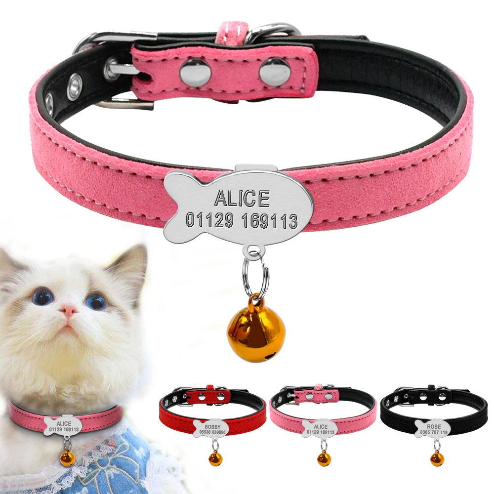 Personalized Cat Dog Collar Customized Leather Puppy Dogs ID Collar for Small Dogs With ID Tags Nameplate Free Engarving