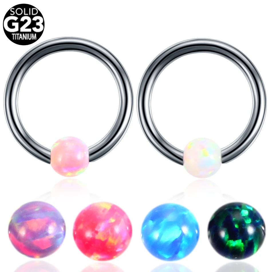 1PC 16g G23 Titanium Nose Rings Opal Captive Bead Rings Nose Piercing Ear Cartilage Rings Earring Piercing Charming Jewelry