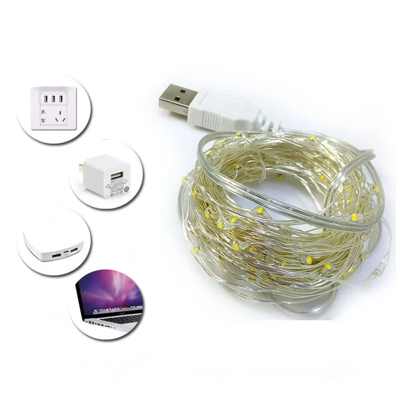 2/5/10M Led Licht String Usb Voeding Slaapkamer Woonkamer Tuin Binnenplaats Sprookjesachtige Slinger Lamp Kerst Bruiloft Feest Decor