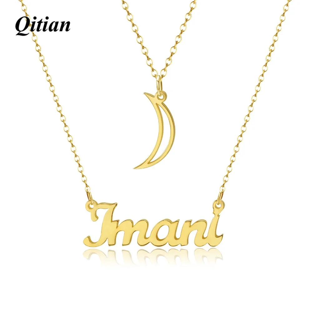 

Moon Necklace Personalized Name Layer Necklaces Gold Color Stainless Steel Custom Jewelry Wedding Gift For Women