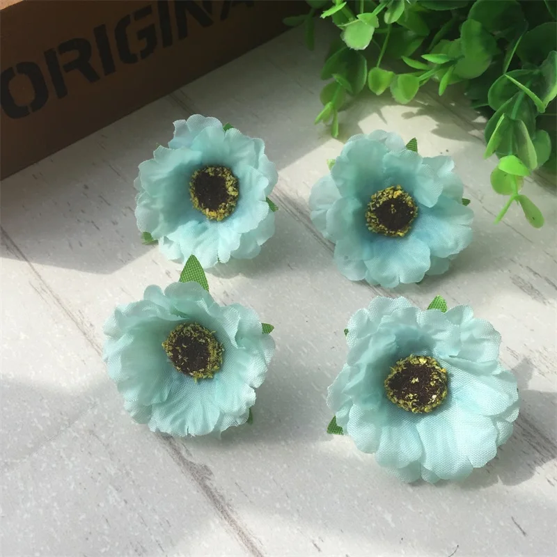 50pcs/lot 4Cm Mini Silk Cherry Blossoms Small Artificial  Rose Flowers Heads Poppy Wreath Wedding Decoration For Scrapbooking