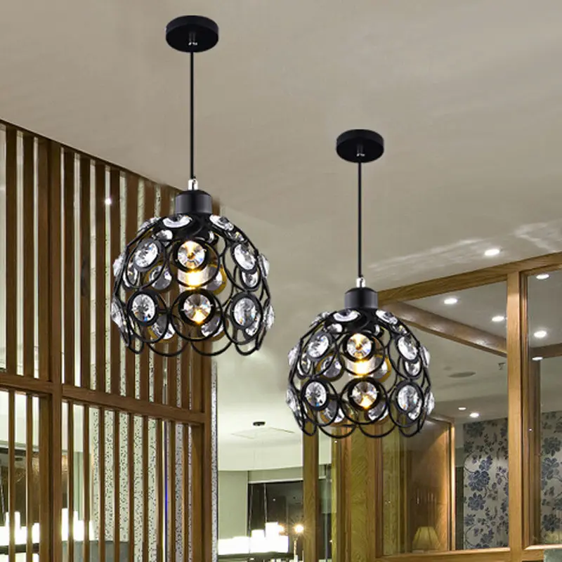 

[HQXING] 5W Modern crystal pendant lamps design white/black iron chandelier for home lights bar Living Room Lighting 110-240V