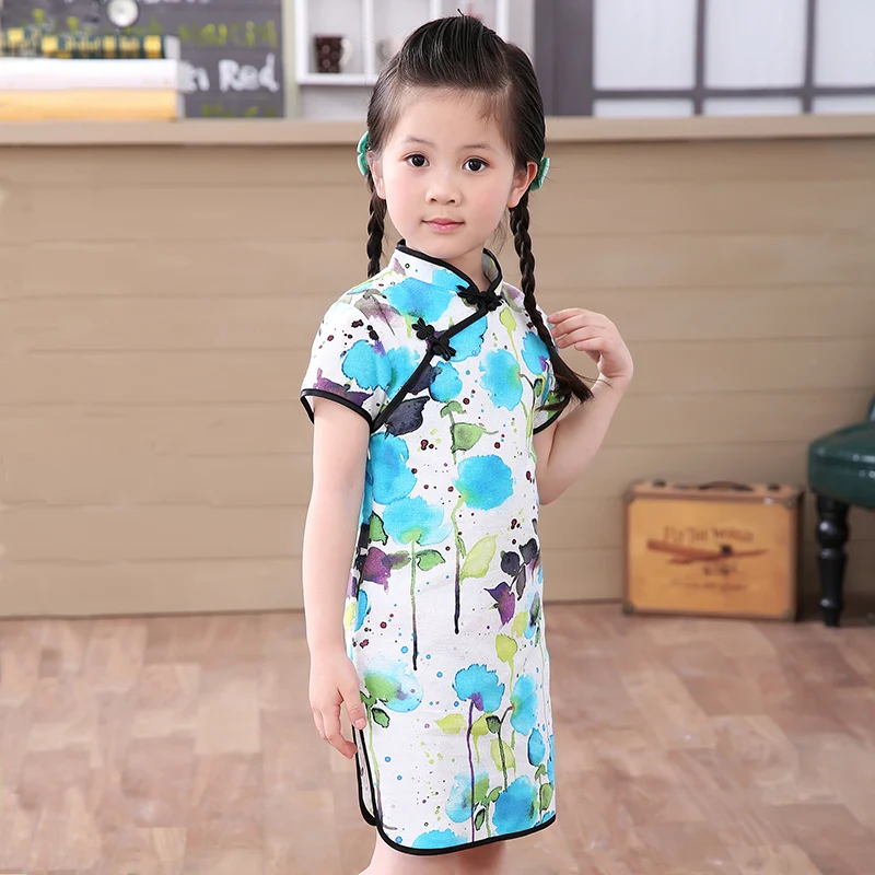 2019 baby girl Chinese dress clothes summer style children cotton short sleeve Traditional dresses fo kids