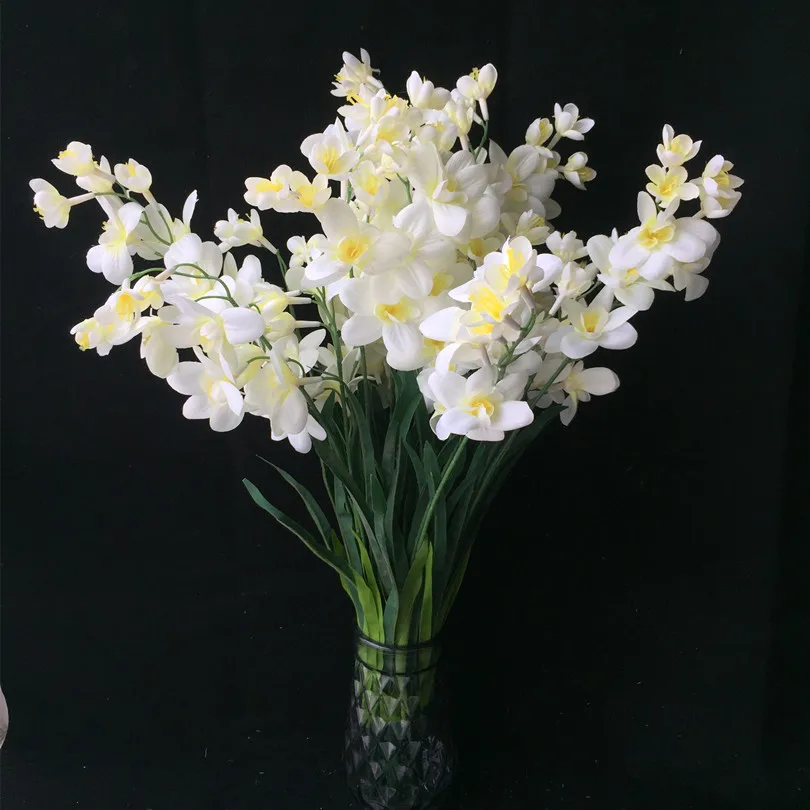 One Artificial Freesia Flower Fake Butterfly Orchid 14 Heads Silk CattleyaCymbidium Orchid Flowers