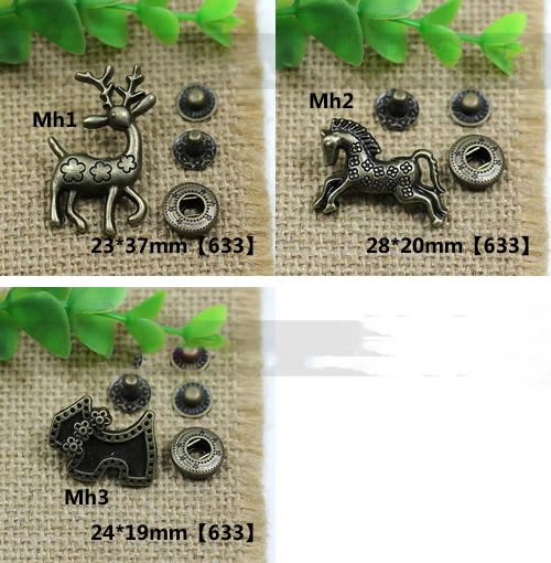 50sets/lot horse deer cute design leather craft metal snap button DIY sewing accessories