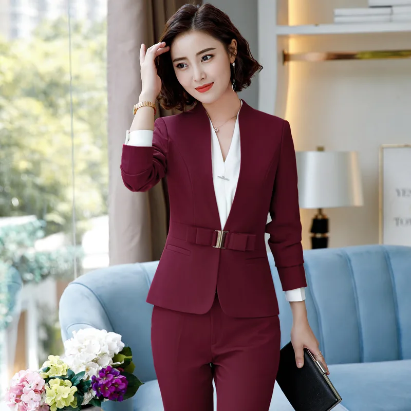 IZICFLY Formal Office Dress Set for Womens Blazers Long Sleeve Uniform Elegant Feminino Business Jacket Suit