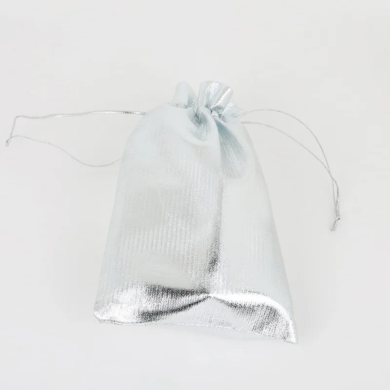 10 stks Goud Zilver Kleur Metallic Folie Organza Zakjes Kerst Bruiloft Gunst Geschenken Snoep Zakken Sieraden Tas