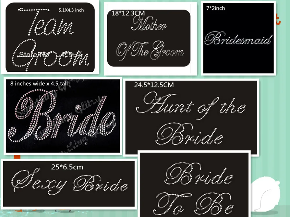 

20pc/lot Bride wedding supply stickers hot fix rhinestone transfers iron on applique patches design hot fix