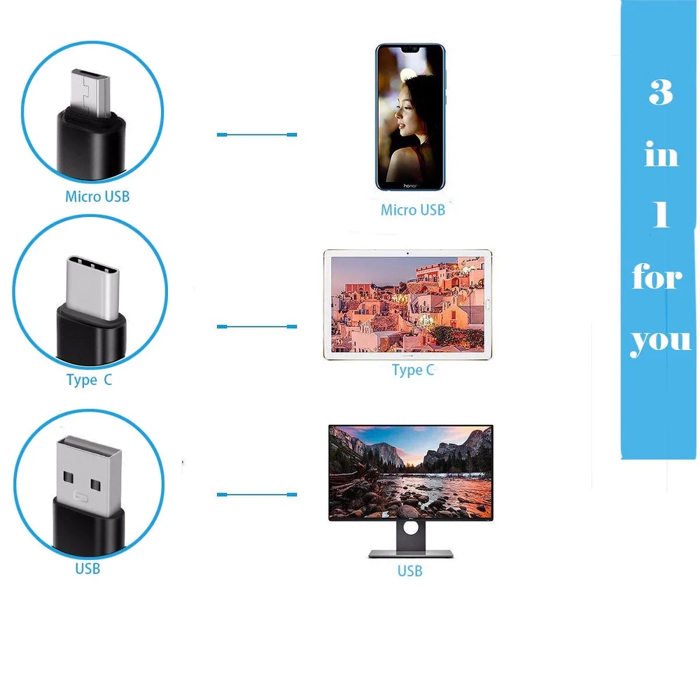 3 In 1 6Led 5.5mm 30W IP67 Waterproof Endoscope Ear Cleaner Inspection Borescope Health Care Tool for Android PC Ipad