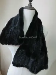 Women Real Best Mink Fur Knitted Scarf Cape Elegant Black