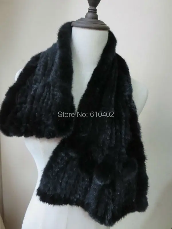 Women Real Best Mink Fur Knitted Scarf Cape Elegant Black