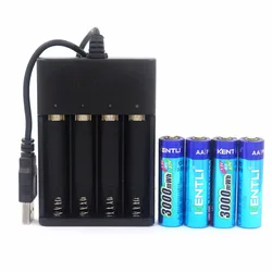 4pcs KENTLI AA 1.5v 3000mWh Li-polymer lithium rechargeable AA battery +  USB smart Charger
