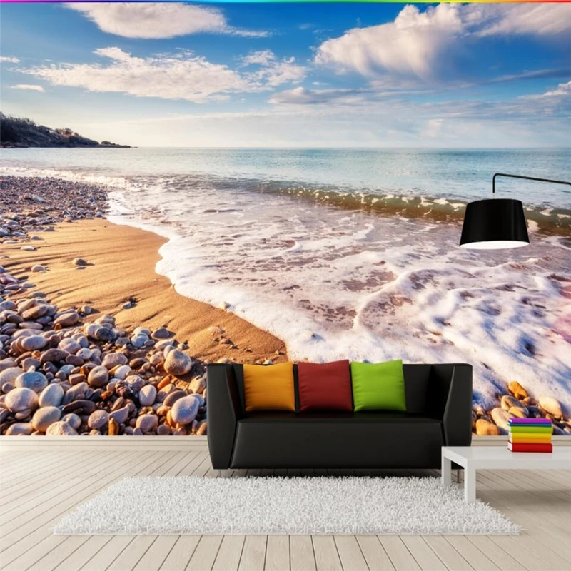 wellyu  Fantasy aesthetic beach spray pebbles mural background wall custom large mural environmental non-woven wallpaper