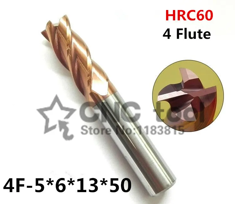 مطحنة نهاية مربعة مسطحة كربيد ، 4 فلوت ، طلاء نانو 5 مللي متر ، 4f-5.0*6*13*50 ، hrc60 ، لآلة الطحن عالية السرعة