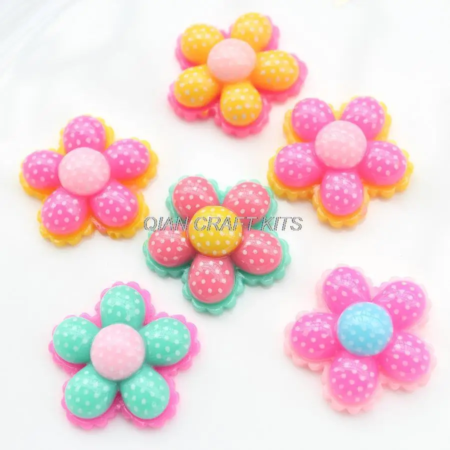 120pcs big 30mm Cute Sunflower Resin Cabochons decoden flatbacks mixed colors Girl Hair Bow Center Crafts DIY D25