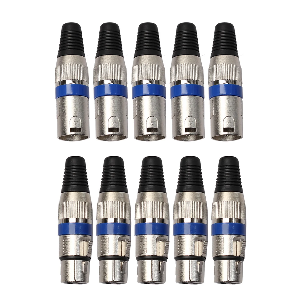 5 Pairs XLR 3 Pin Female MIC Jack Plug Audio Microphone Cable Connector Blue NG4S