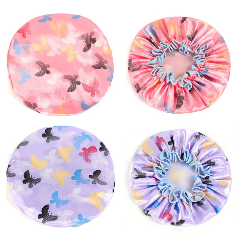 Butterfly Women Shower Cap Waterproof Shower Hair Cap Double Layer Bathing Cap Hat Randomly Color Bathroom Accessories