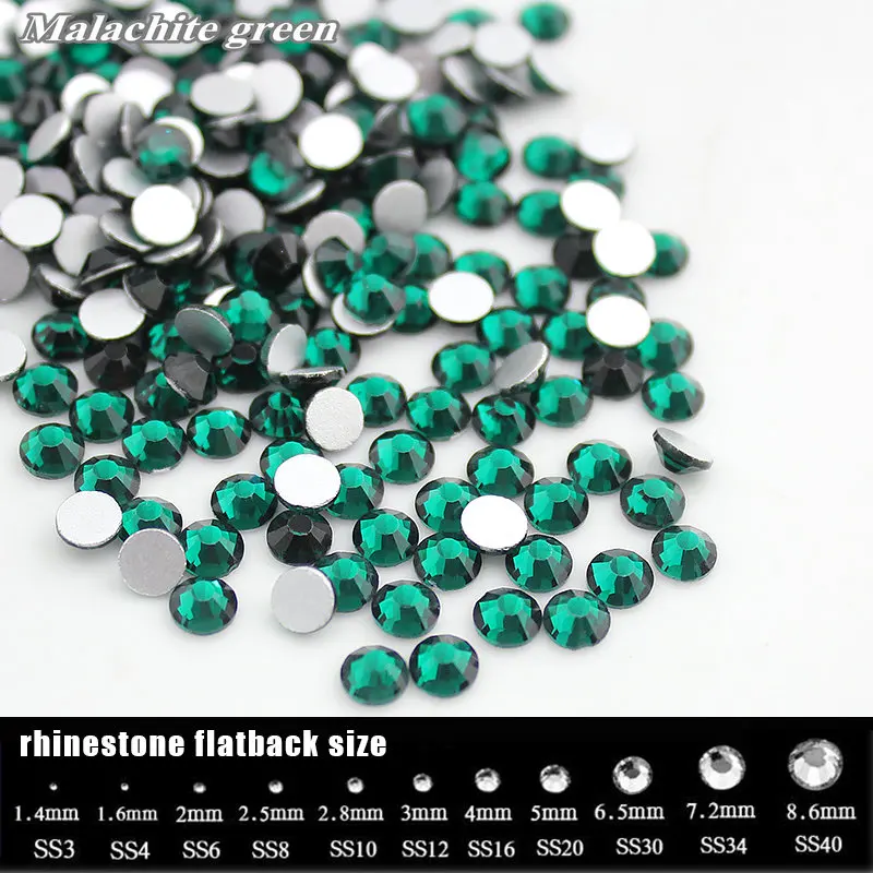 SS4-SS34 Malachite Green Crystal Glass Rhinestone for Nail Art Non Hotfix Flatback Glue on Nail Art Rhinestones Decorations