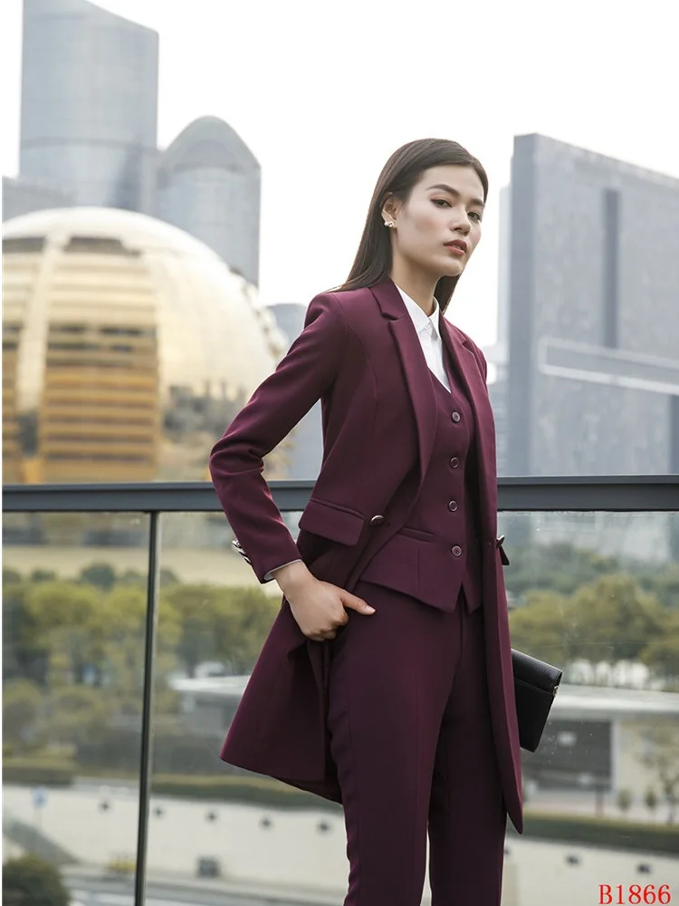 High Quality Fabric 2018 Fall Winter Women Blazers Suits Uniform Designs Business Ladies Office Suits With Long Windbreaker