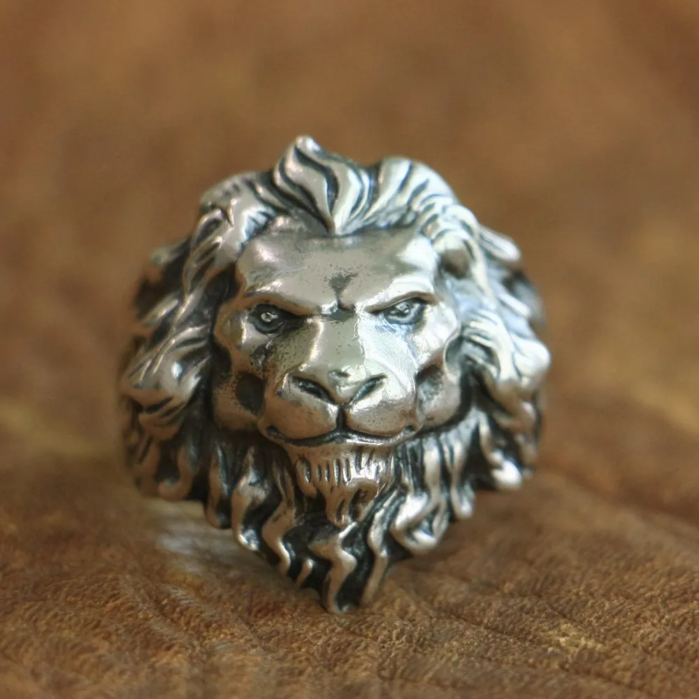 

LINSION 925 Sterling Silver King of Lion Ring High Details Mens Biker Punk Ring TA109 US Size 7~15