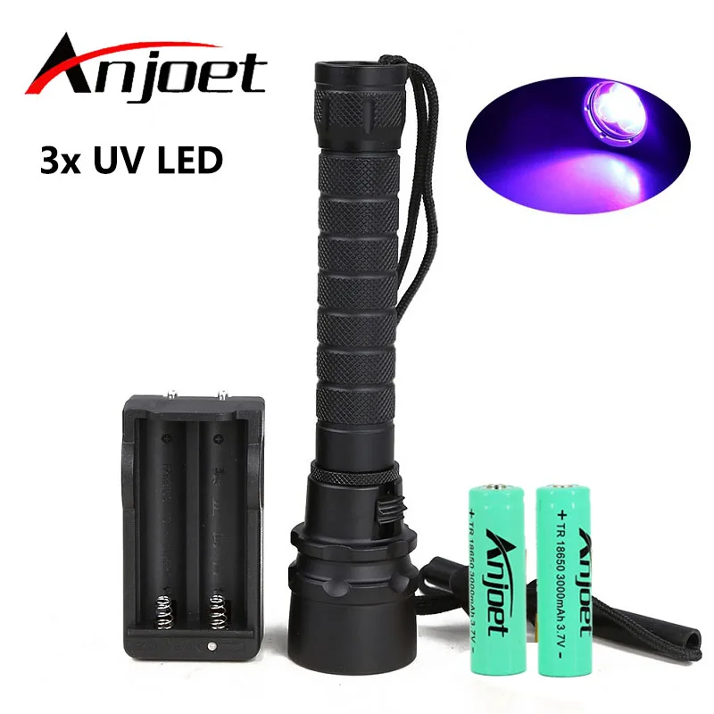 Anjoet 10W Ultraviolet Lantern 3000LM 3x XPE Purple Light Flashlamp Underwater 100m UV Diving Flashlight Torch For 18650 Battery