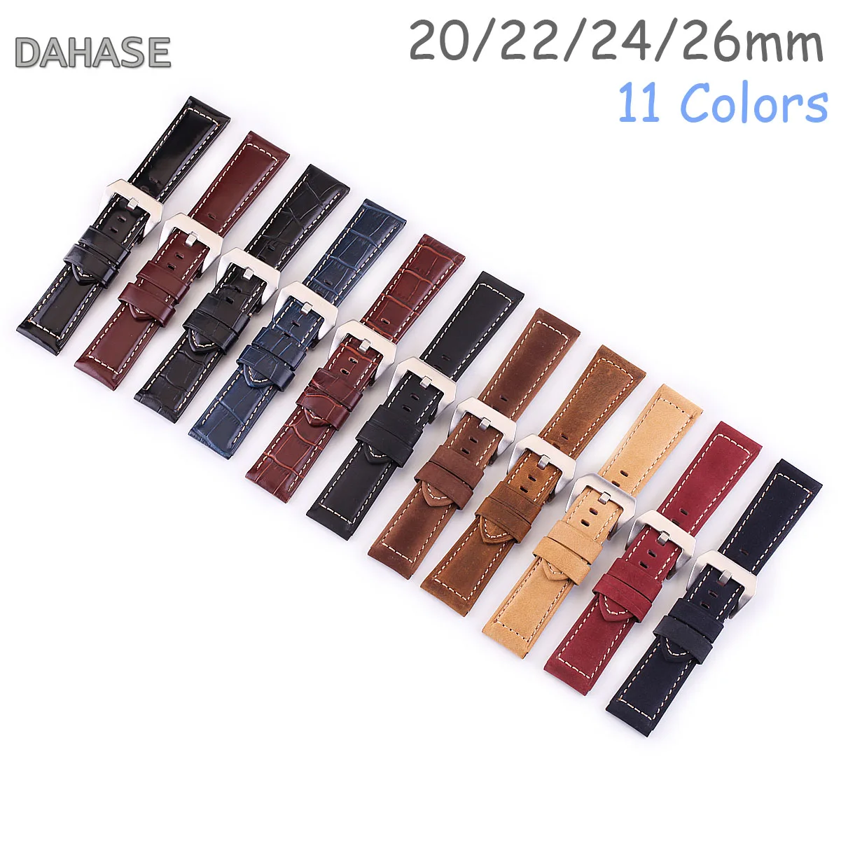 20mm 22mm 24mm 26mm Genuine Leather Watch Strap Crocodile Glossy Matte Cowhide Replacement Watch Band Wrist Bracelet with Pins