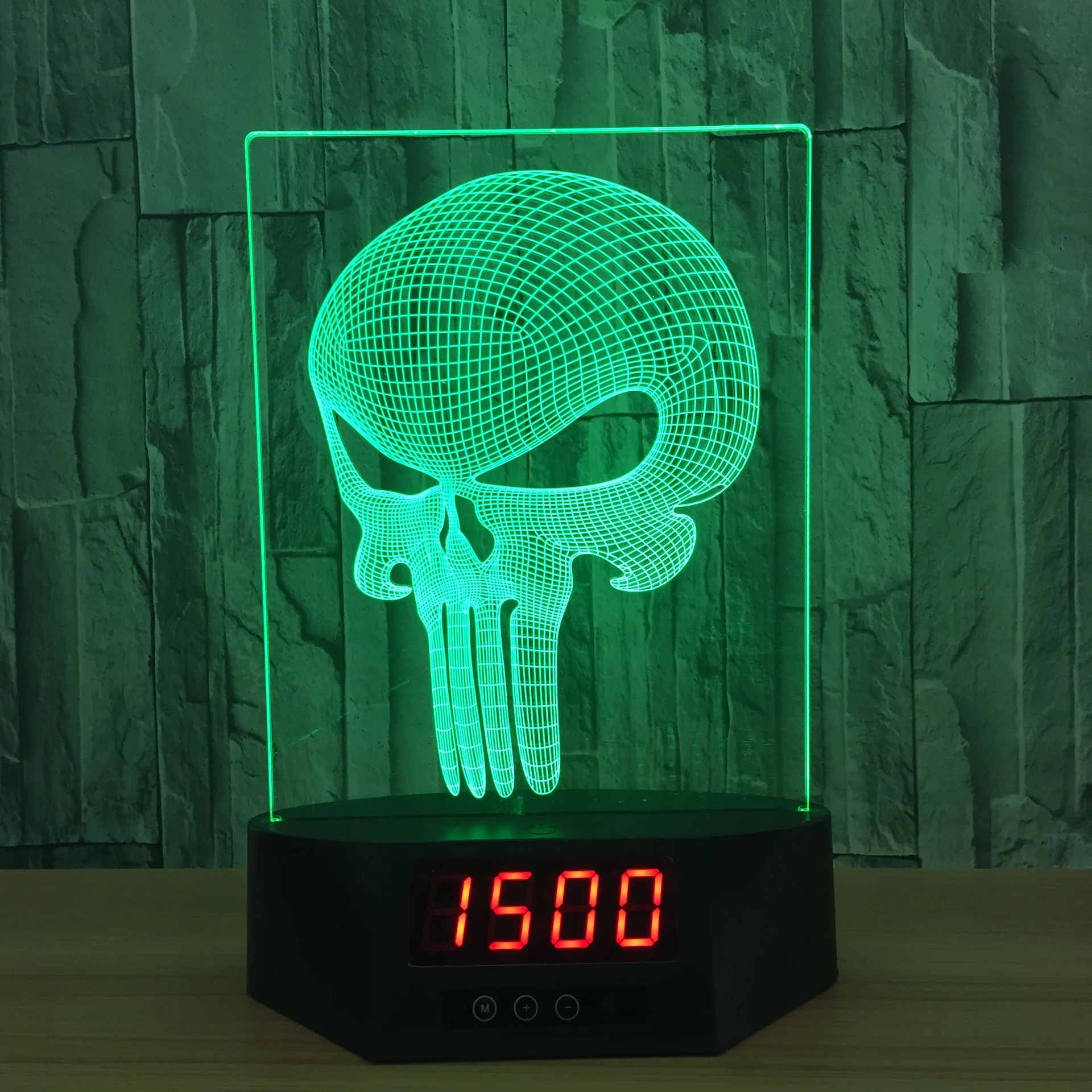 3D visual skull pattern night light Clock base Action figure Acrylic Room decoration 7 color adjustable Remote control Y65