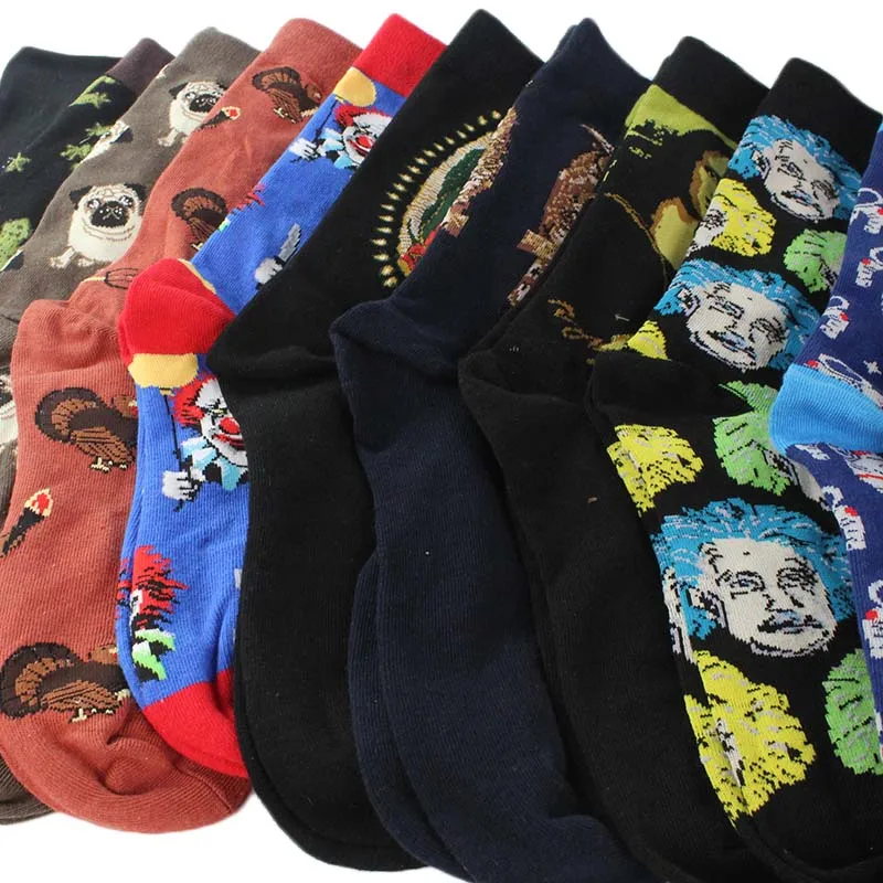 Happy Cool Harajuku Crew Mens Socks Hip Hop Street Big Size Funny Socks Men Skateboard Painting Calcetines Homme Divertidos Sox